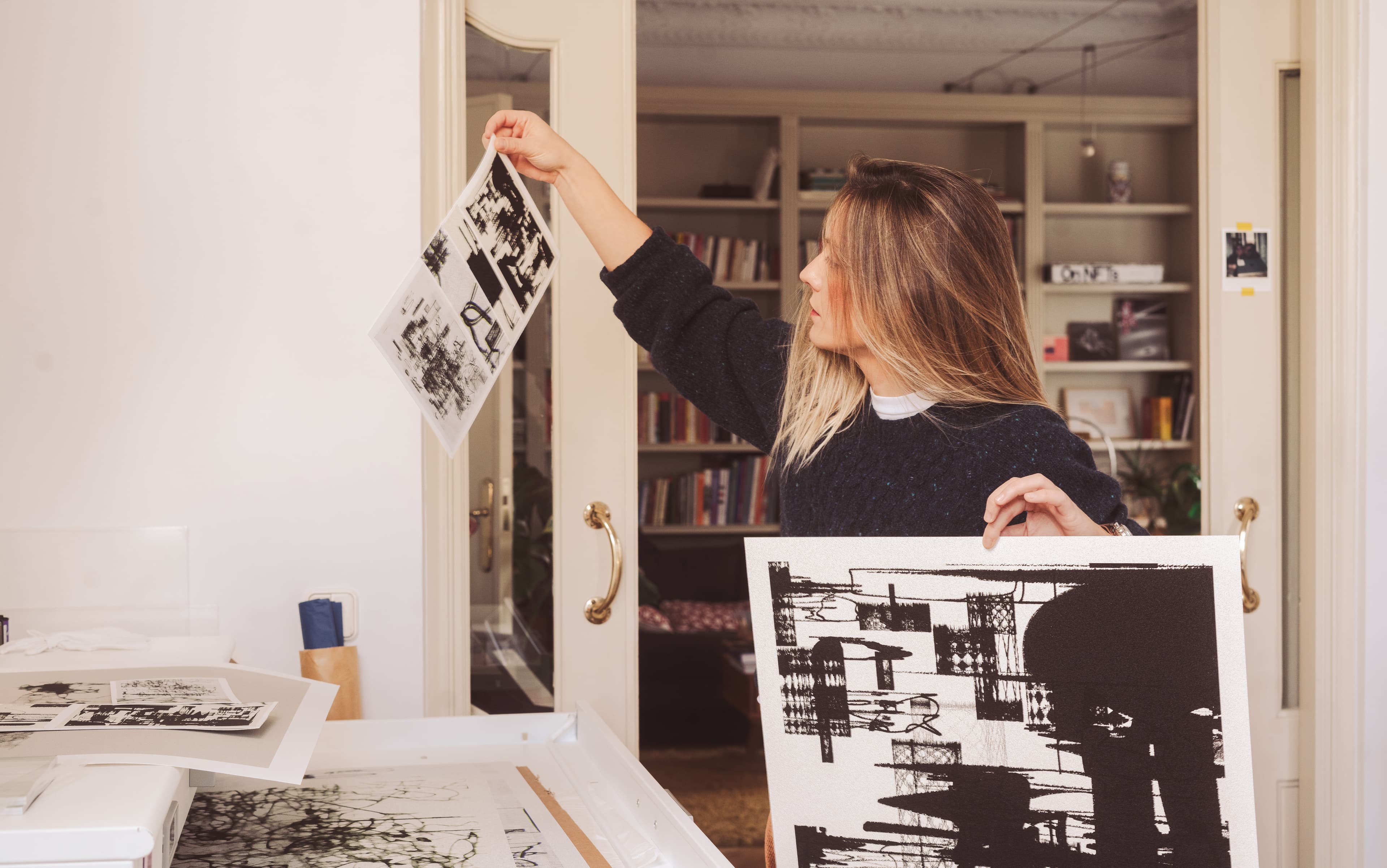 Three image row 0 Velitchkova in her studio.